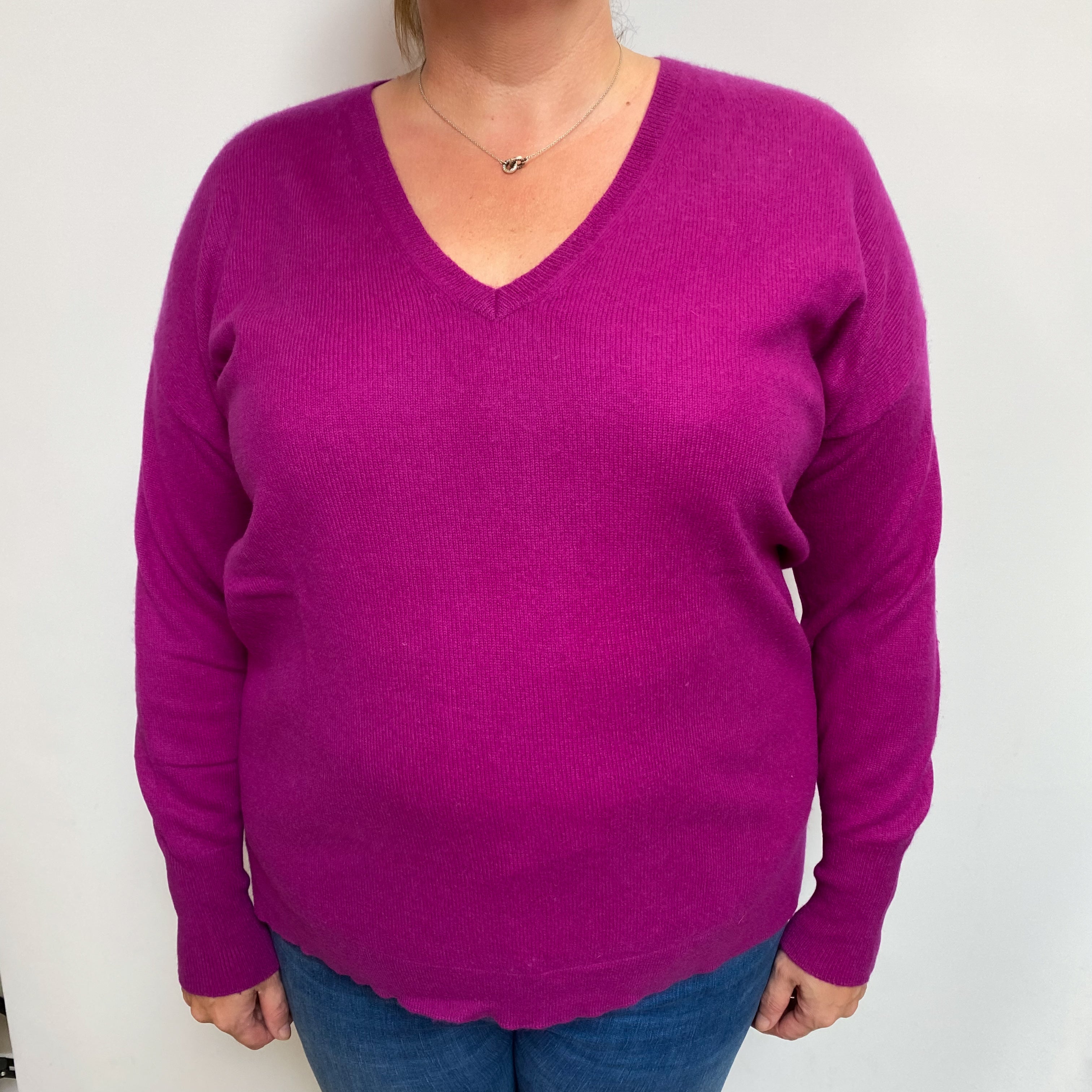 Magenta Purple Cashmere V Neck Jumper Extra Large