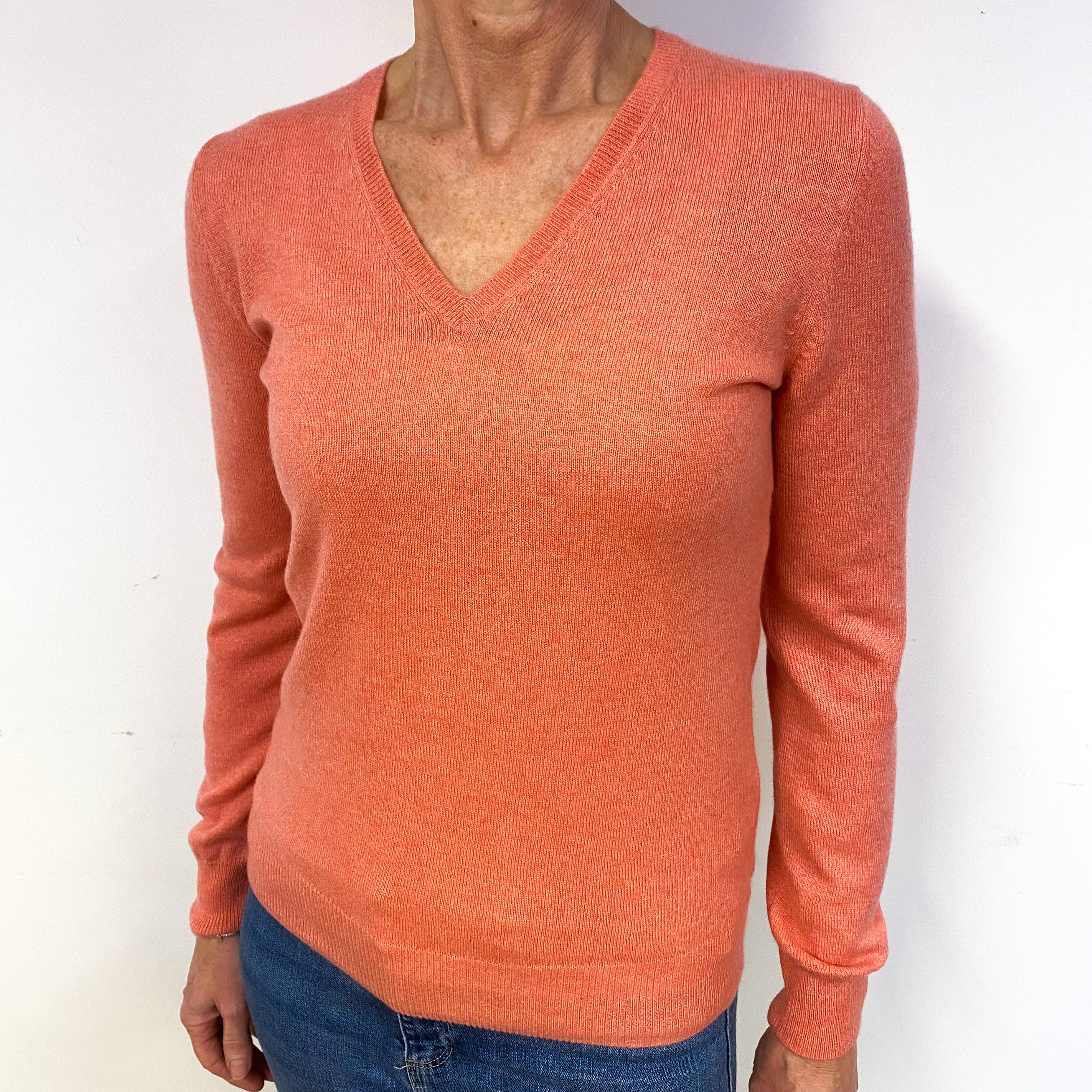 Coral Cashmere V-Neck Jumper Medium