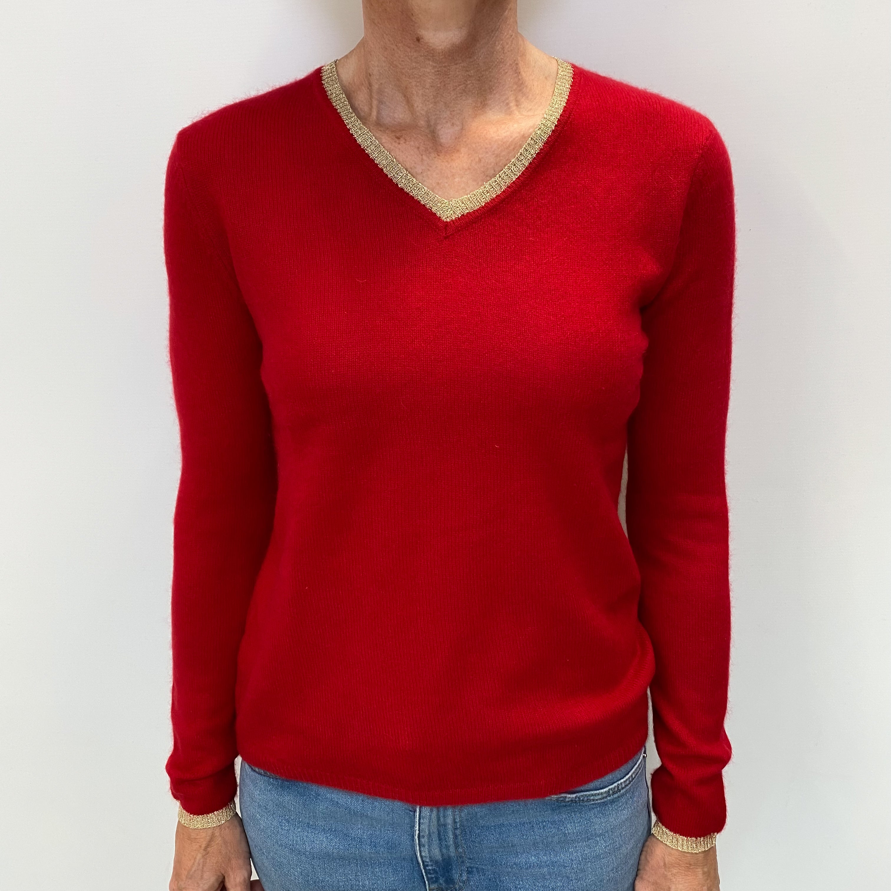 Berry Red Cashmere V Neck Jumper Small