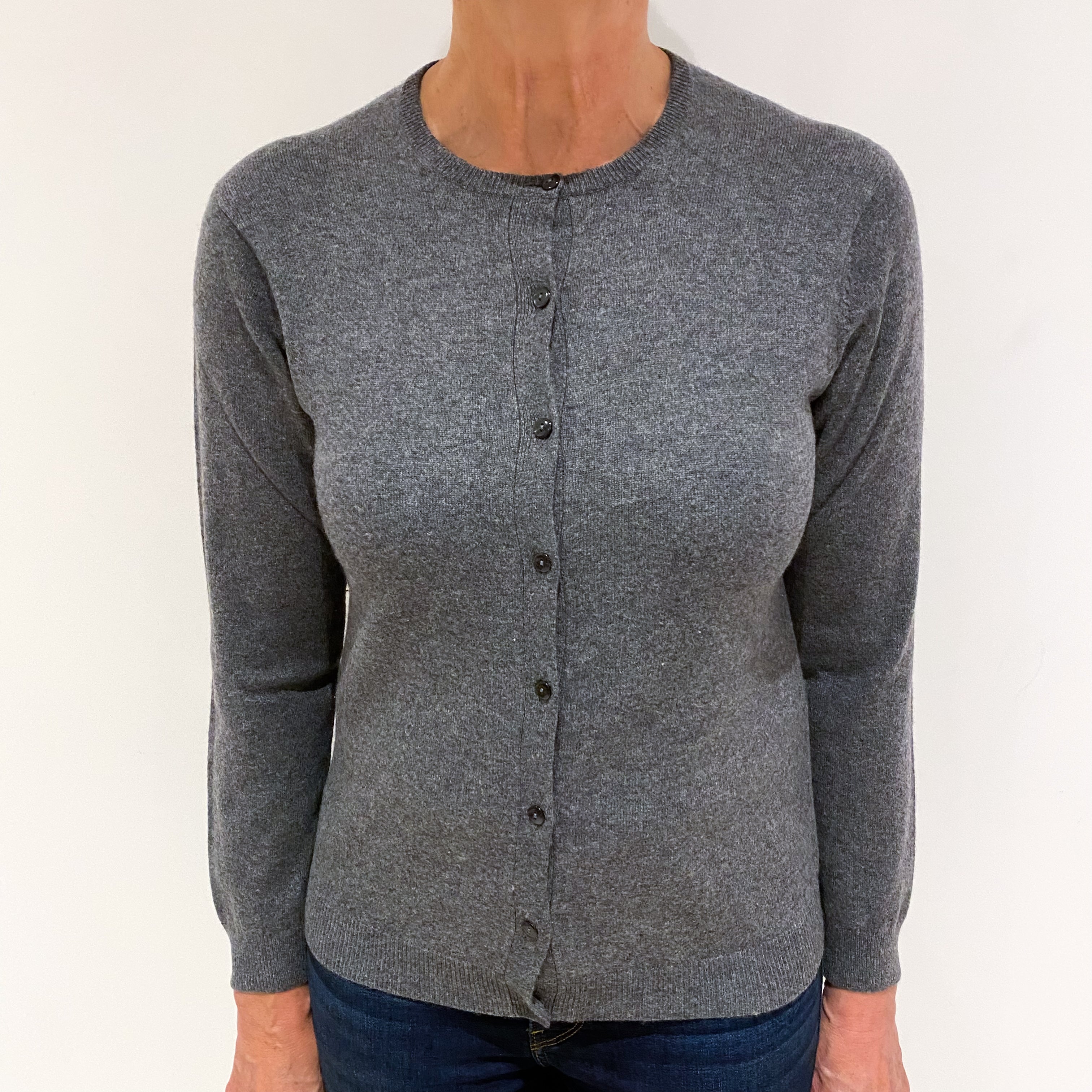 Ash Grey Cashmere Crew Neck Cardigan Medium