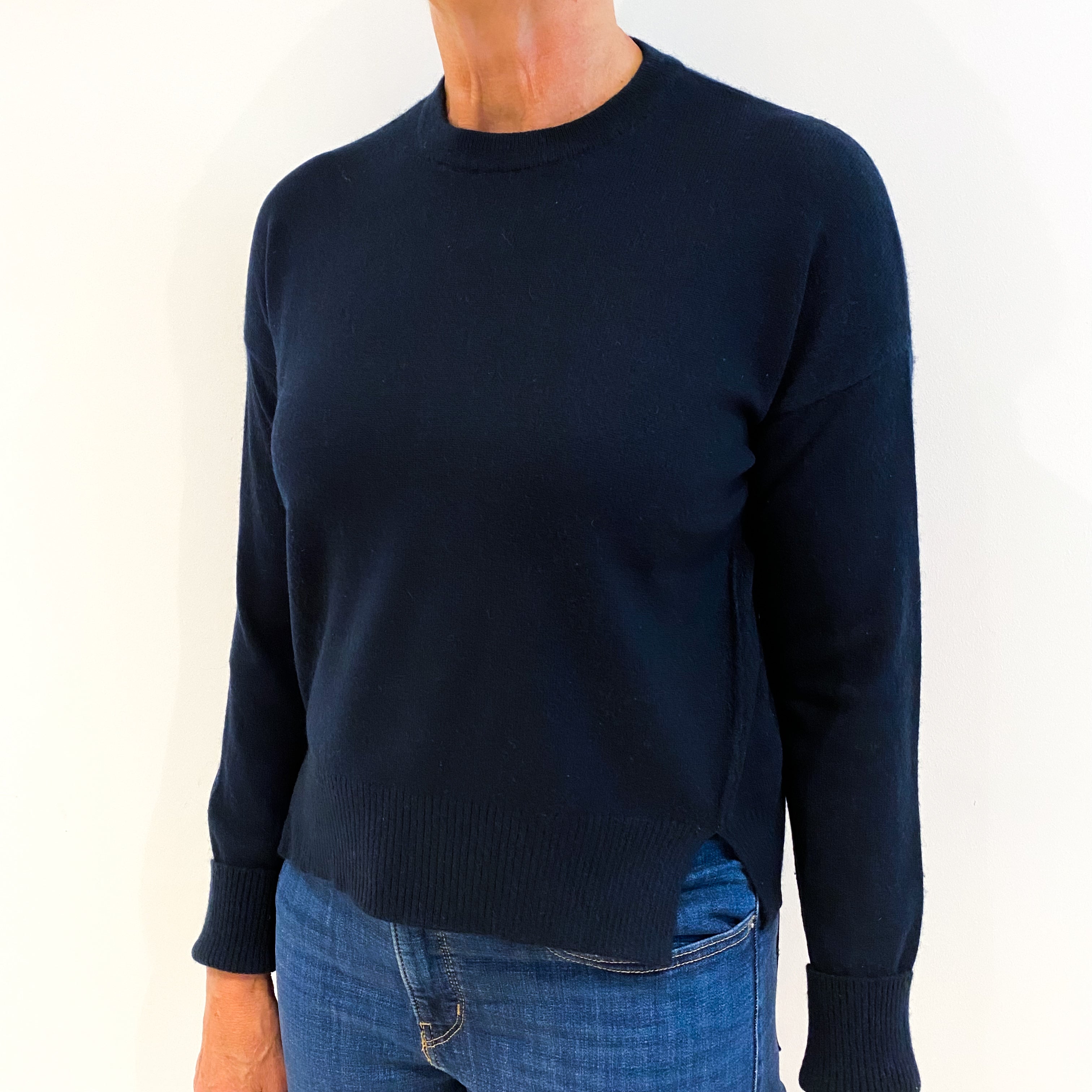 Me + Em Navy Blue Cashmere Crew Neck Jumper Medium