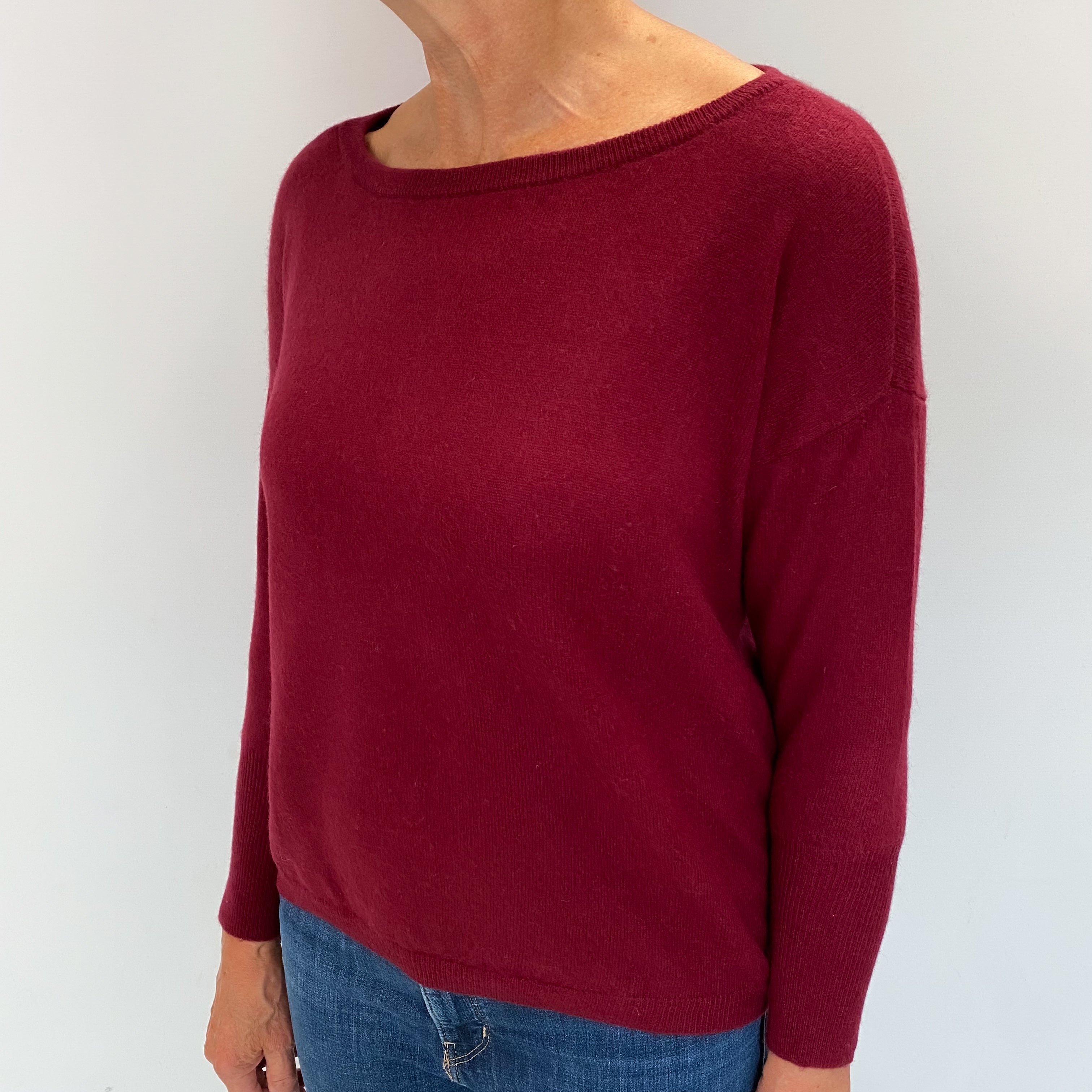 Burgundy Red Cashmere Crew Neck Jumper Medium