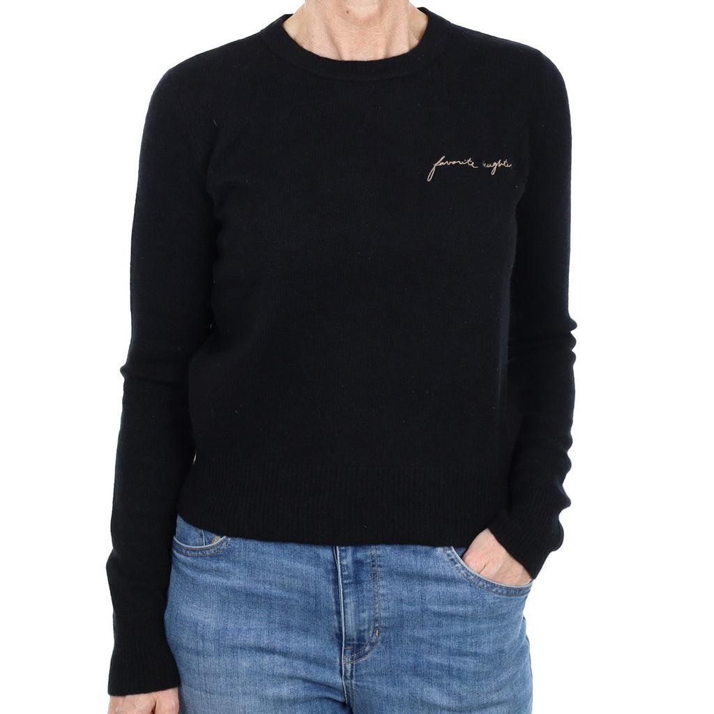Black ‘Favourite Daughter’ Motif Cashmere Crew Neck Jumper Small