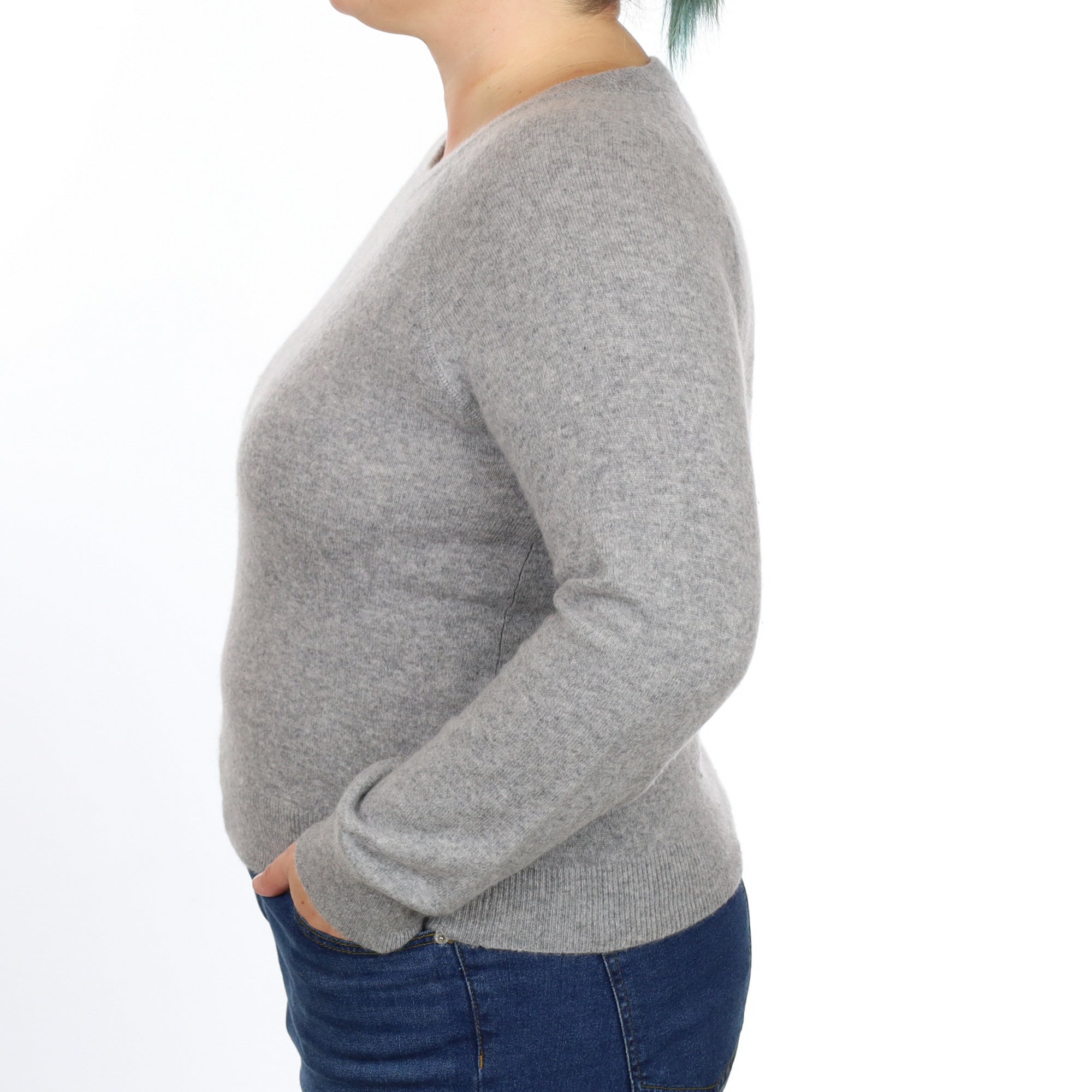 Ash Grey Cashmere Sweatshirt Style Crew Neck Jumper Large