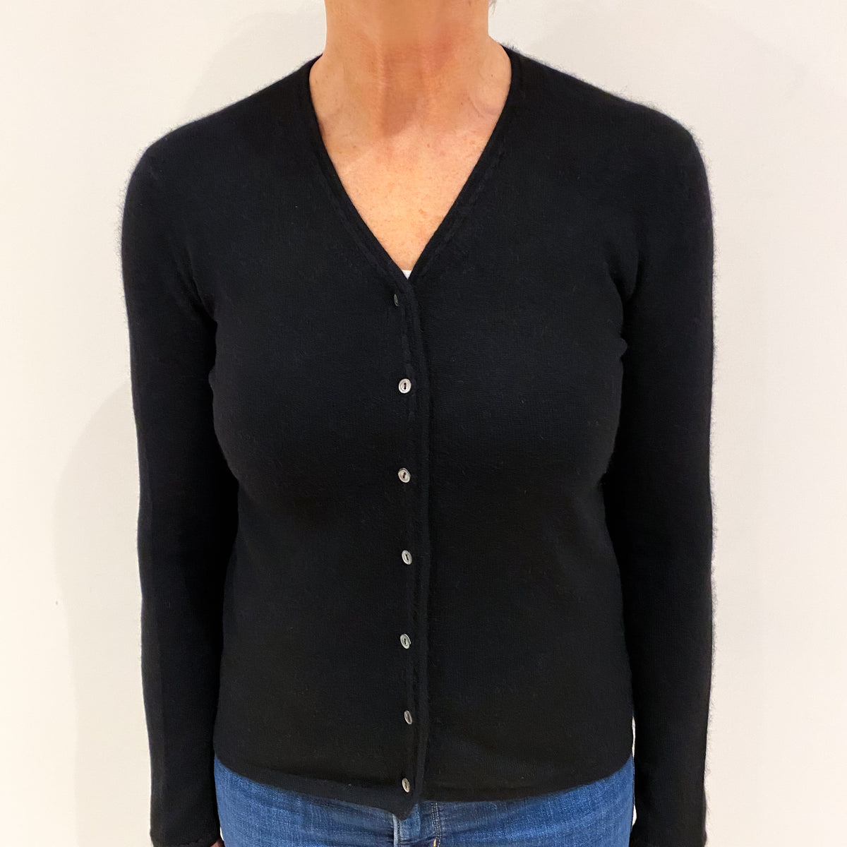 Black Cashmere V-Neck Cardigan Medium