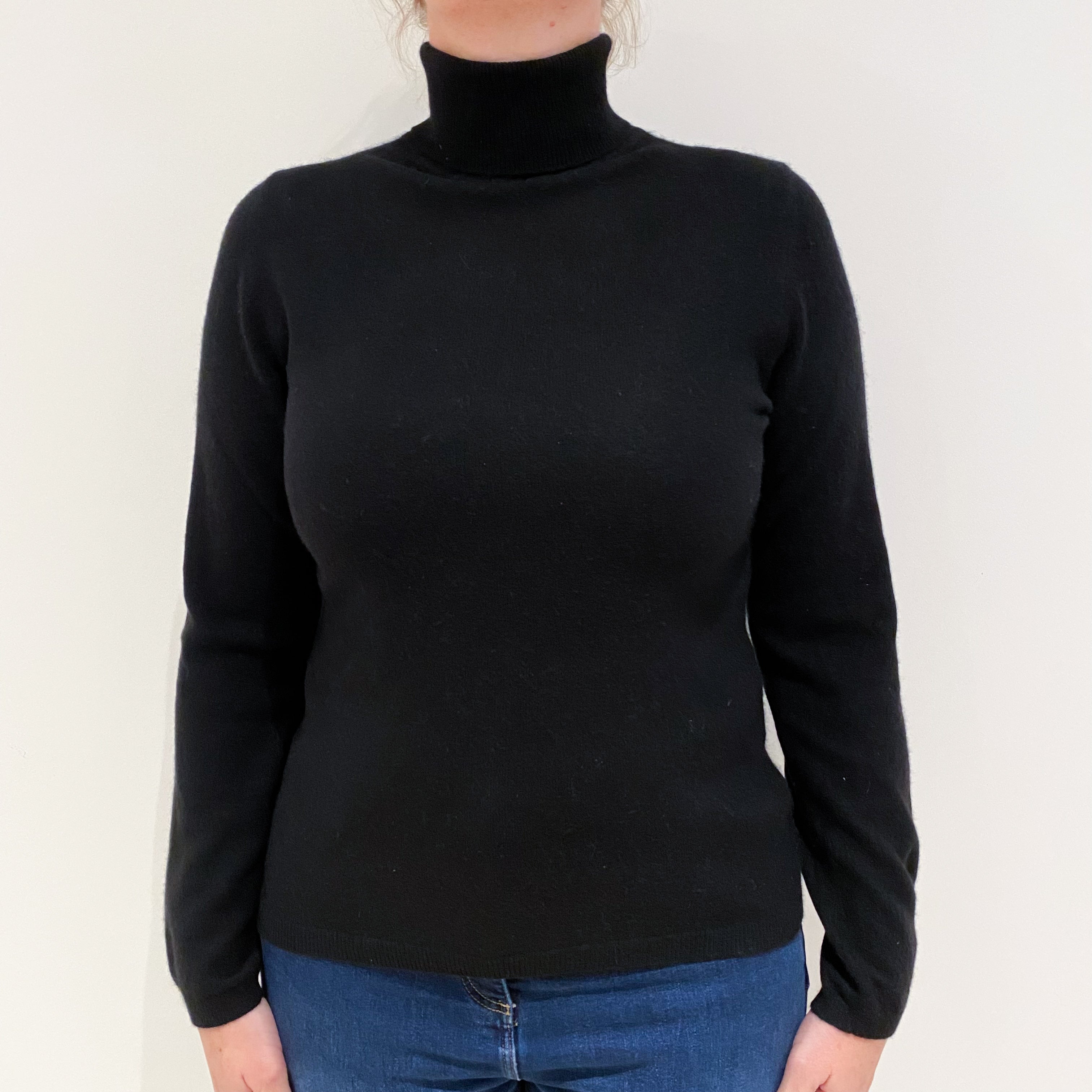 Black Cashmere Polo Neck Jumper Large