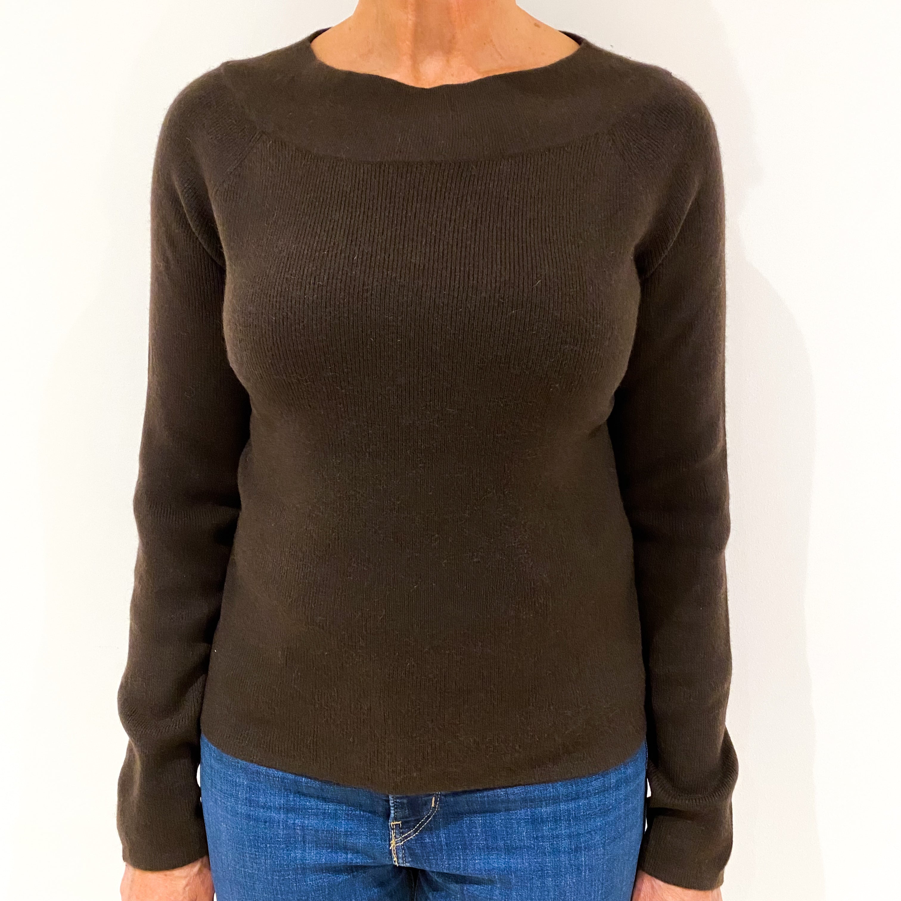 Chocolate Brown Cashmere Crew Neck Jumper Medium
