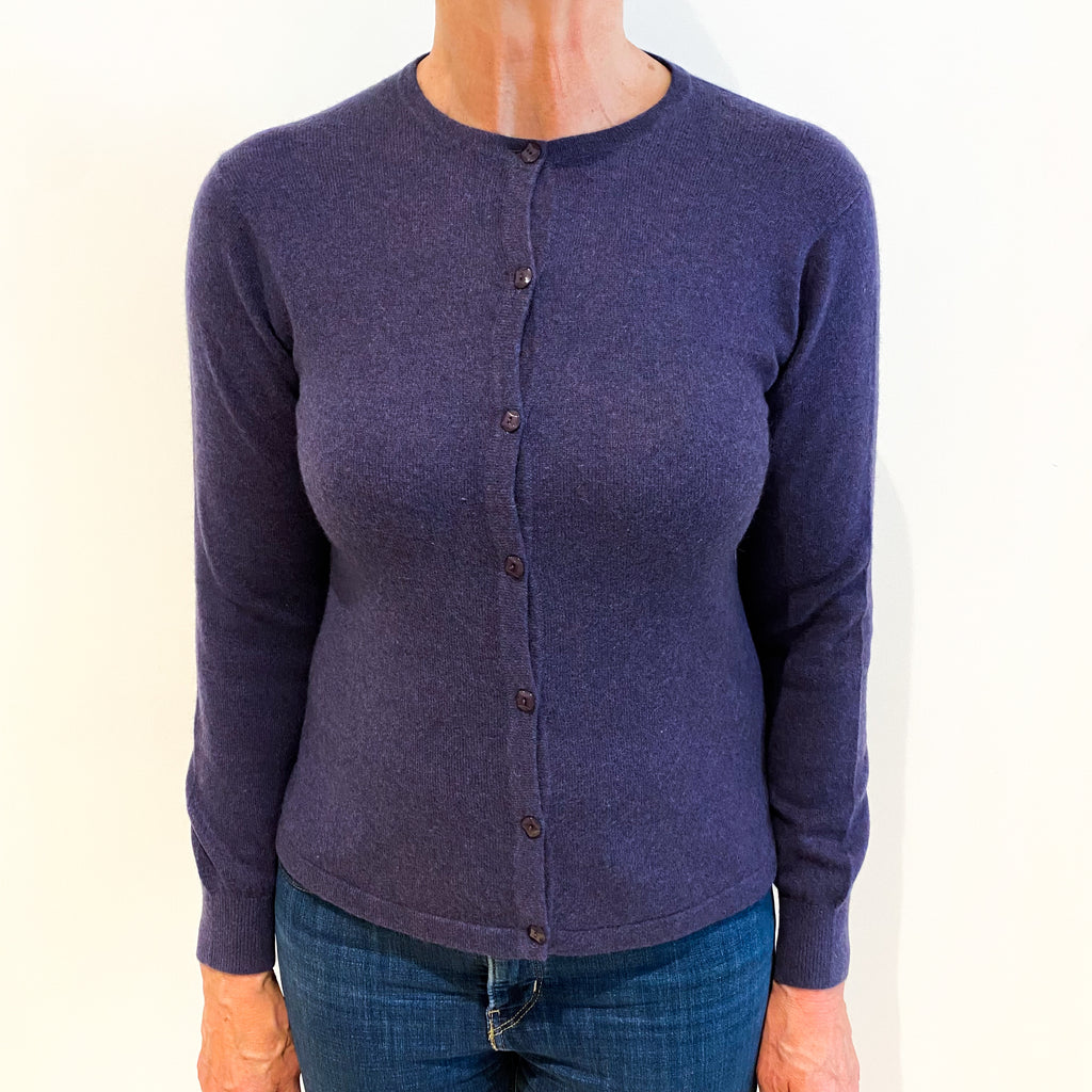 Deep Amethyst Purple Cashmere Crew Neck Cardigan Medium