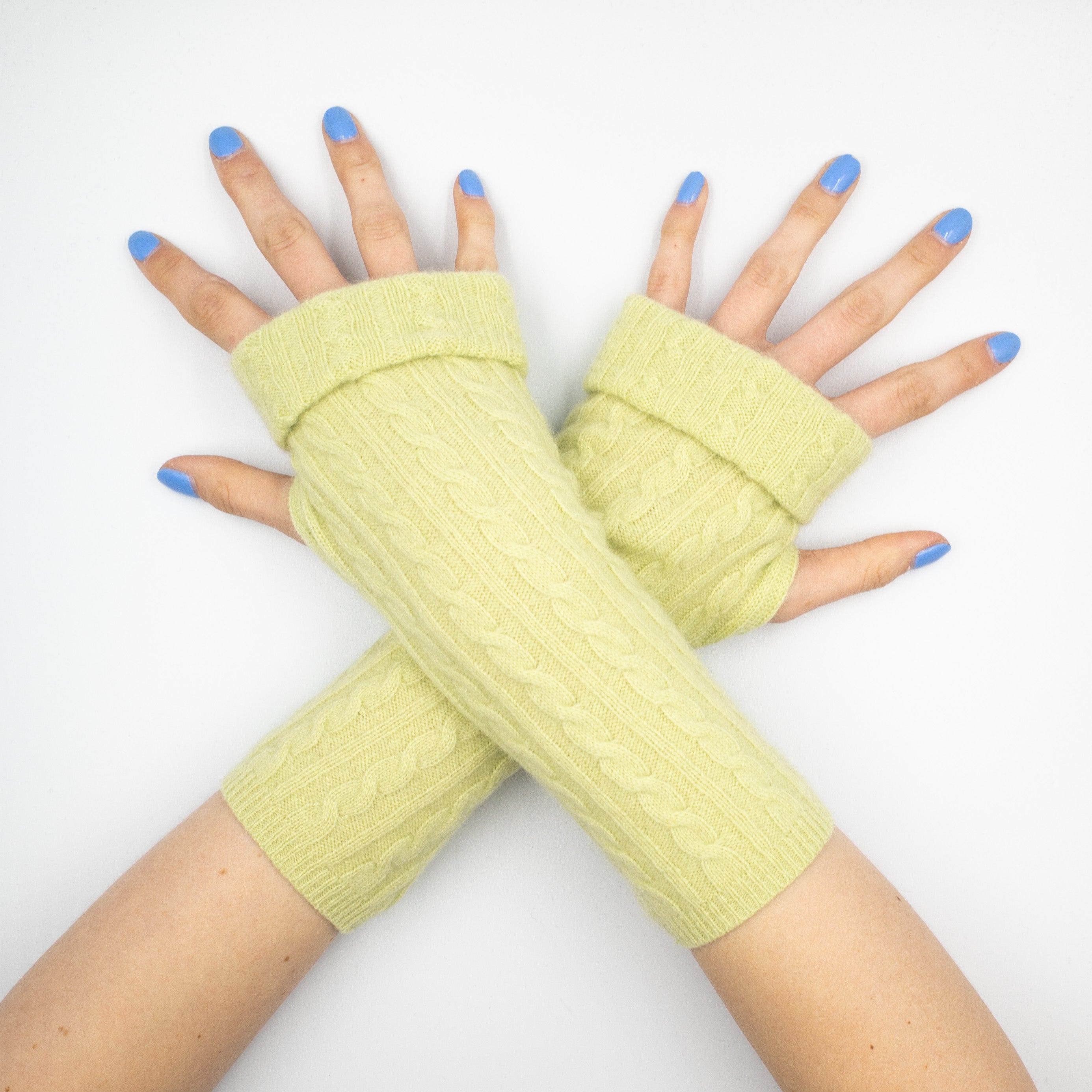 Celery Green Cable Fingerless Gloves
