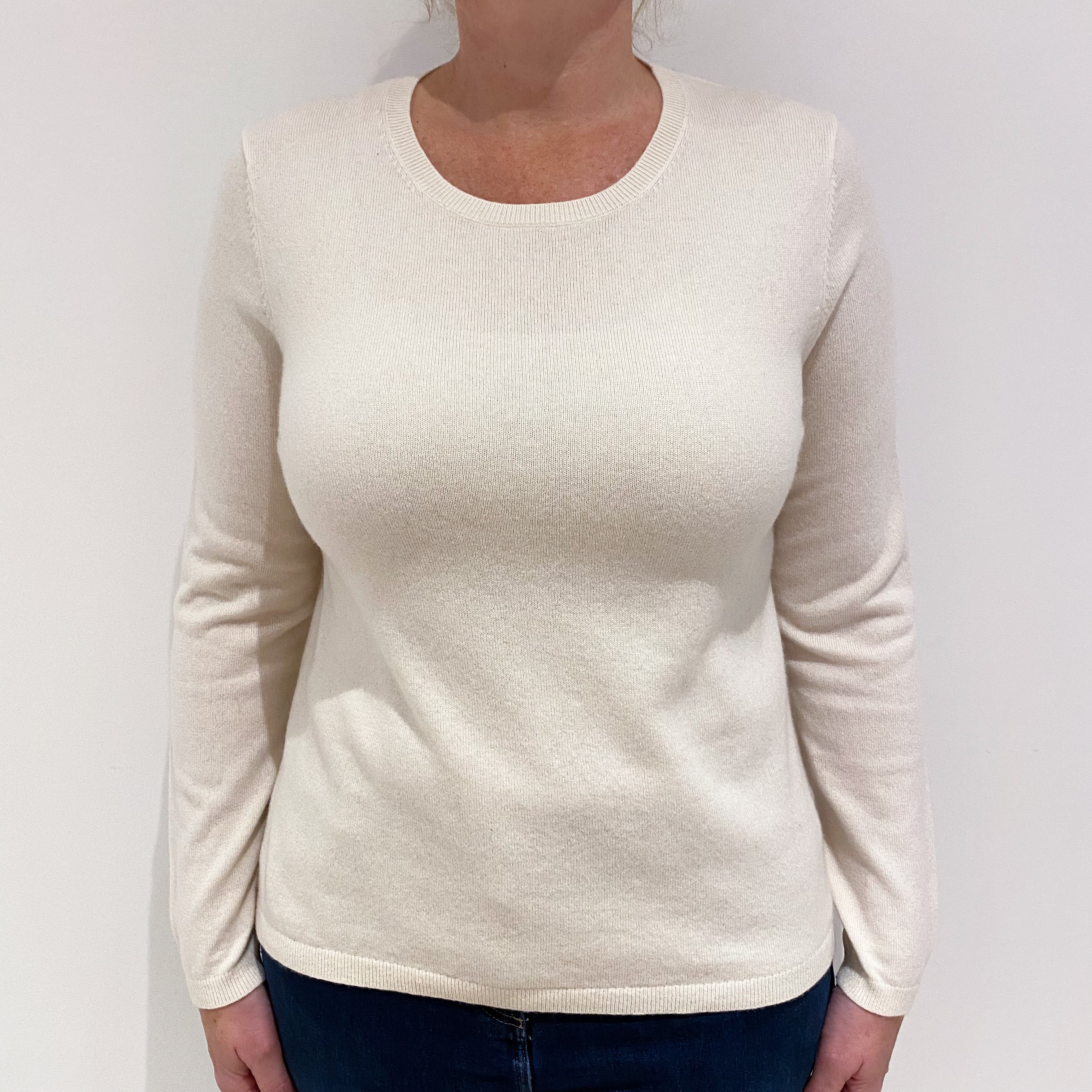 Vanilla Cream Cashmere Crew Neck Jumper Large