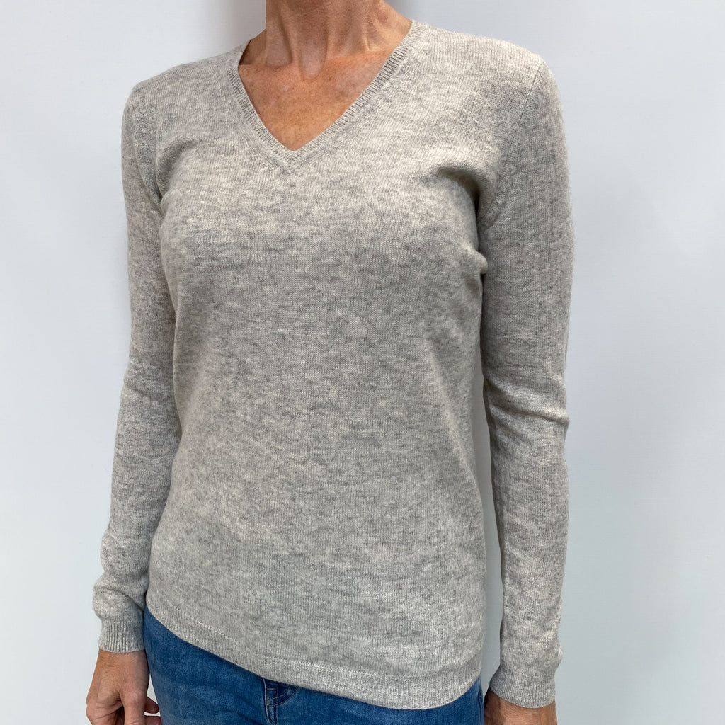 Smoke Grey Cashmere V Neck Jumper Small