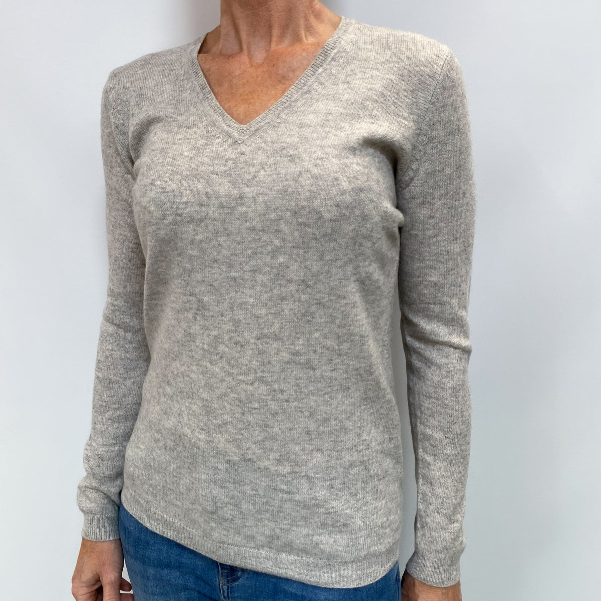 Smoke Grey Cashmere V Neck Jumper Small