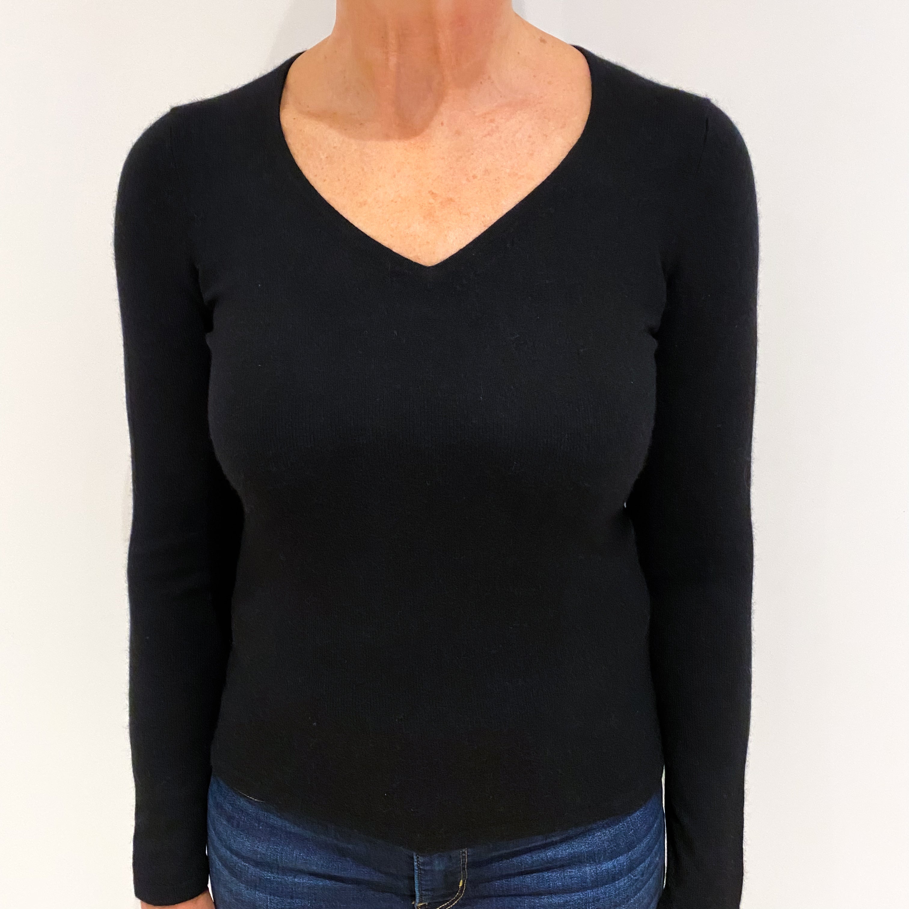 Black Cashmere V Neck Jumper Medium