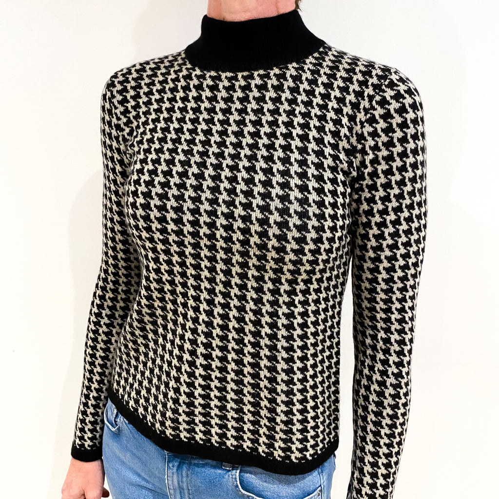 Black Dogtooth Cashmere Turtle Neck Jumper Small