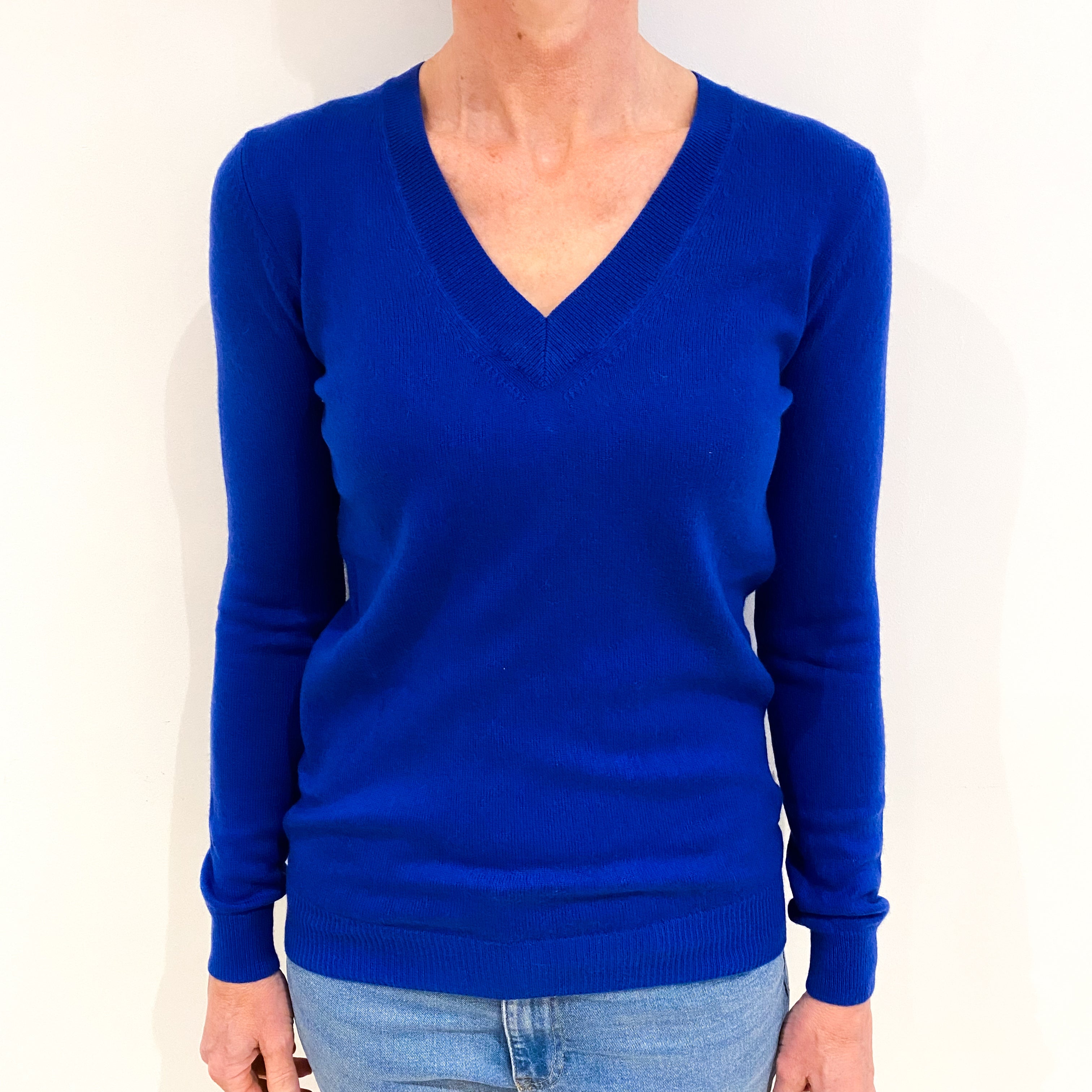 Admiral Blue Cashmere V Neck Jumper Small