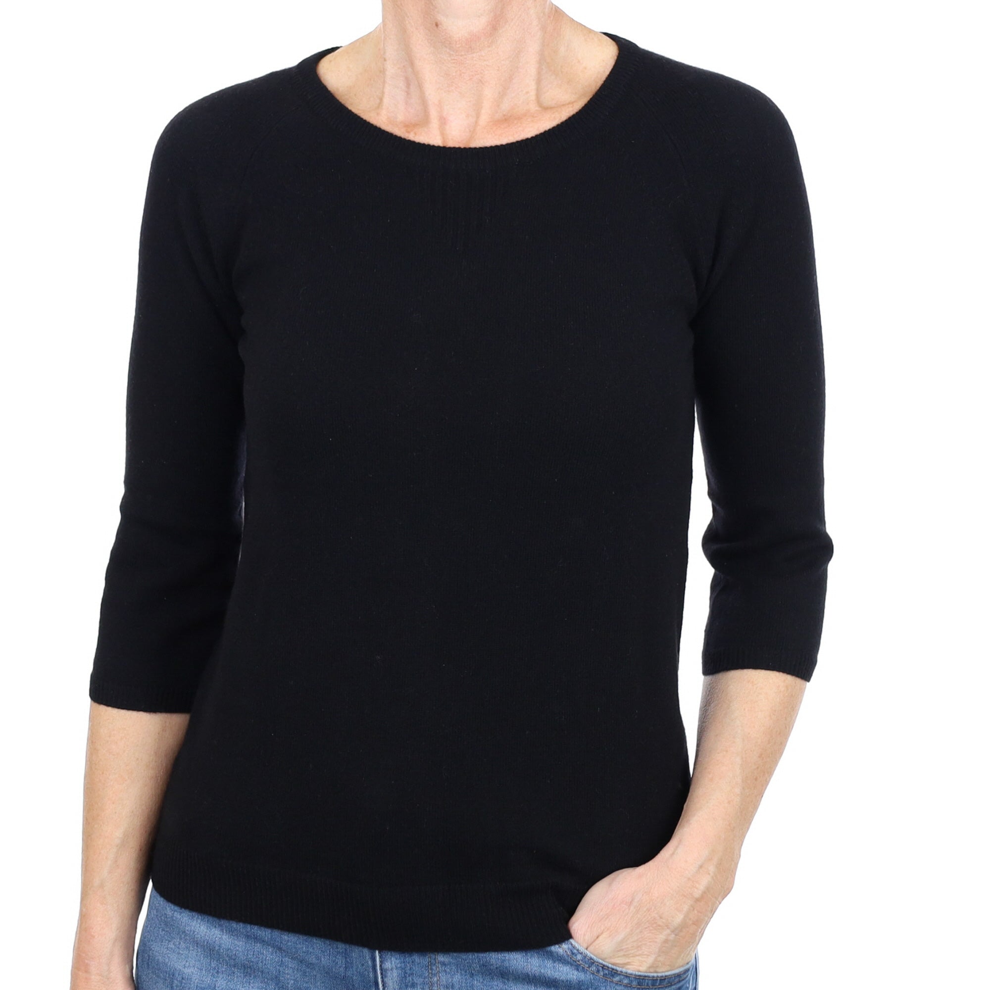New Black Cashmere Crew Neck Jumper Small