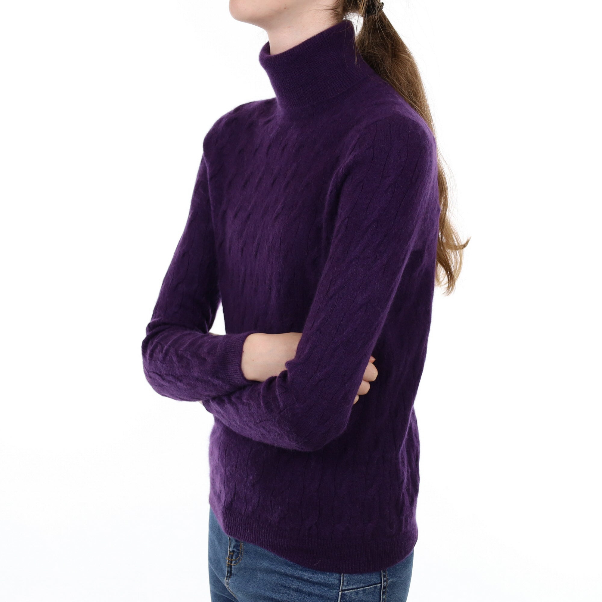 Grape Purple Cashmere Polo Neck Jumper Extra Small