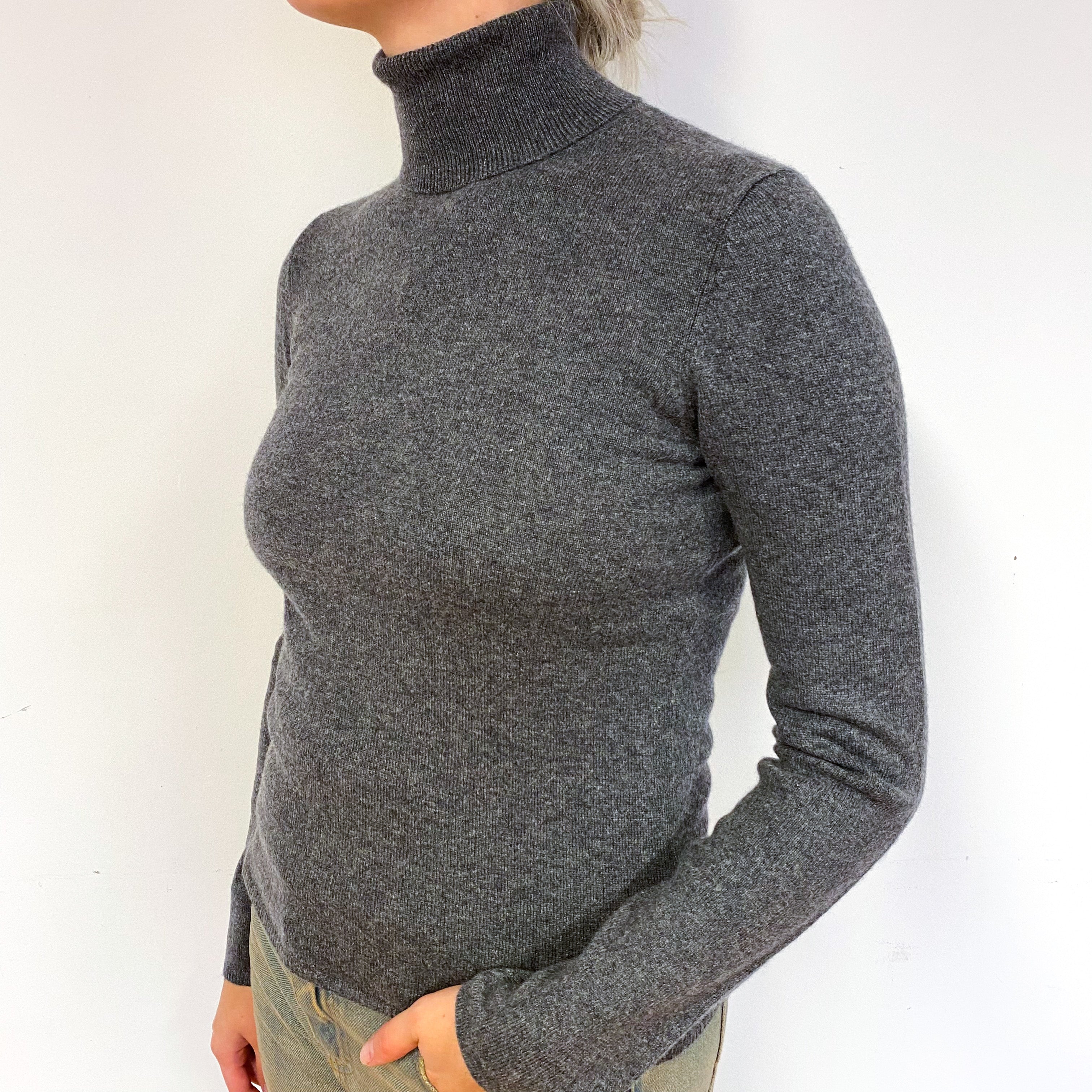 Slate Grey Cashmere Polo Neck Jumper Small