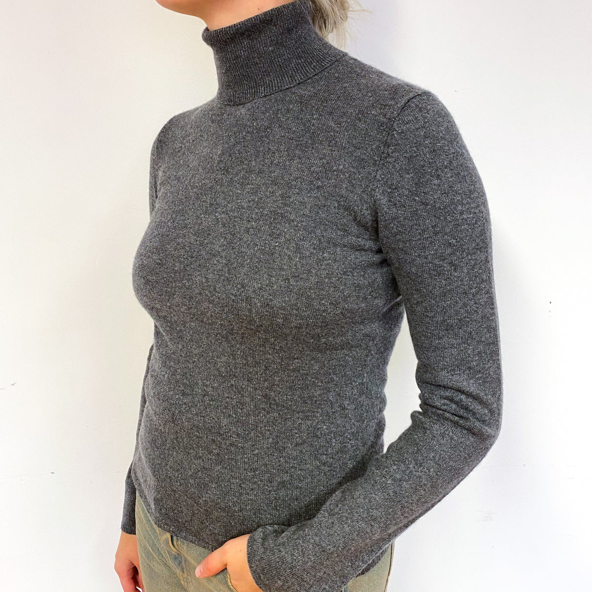 Slate Grey Cashmere Polo Neck Jumper Small