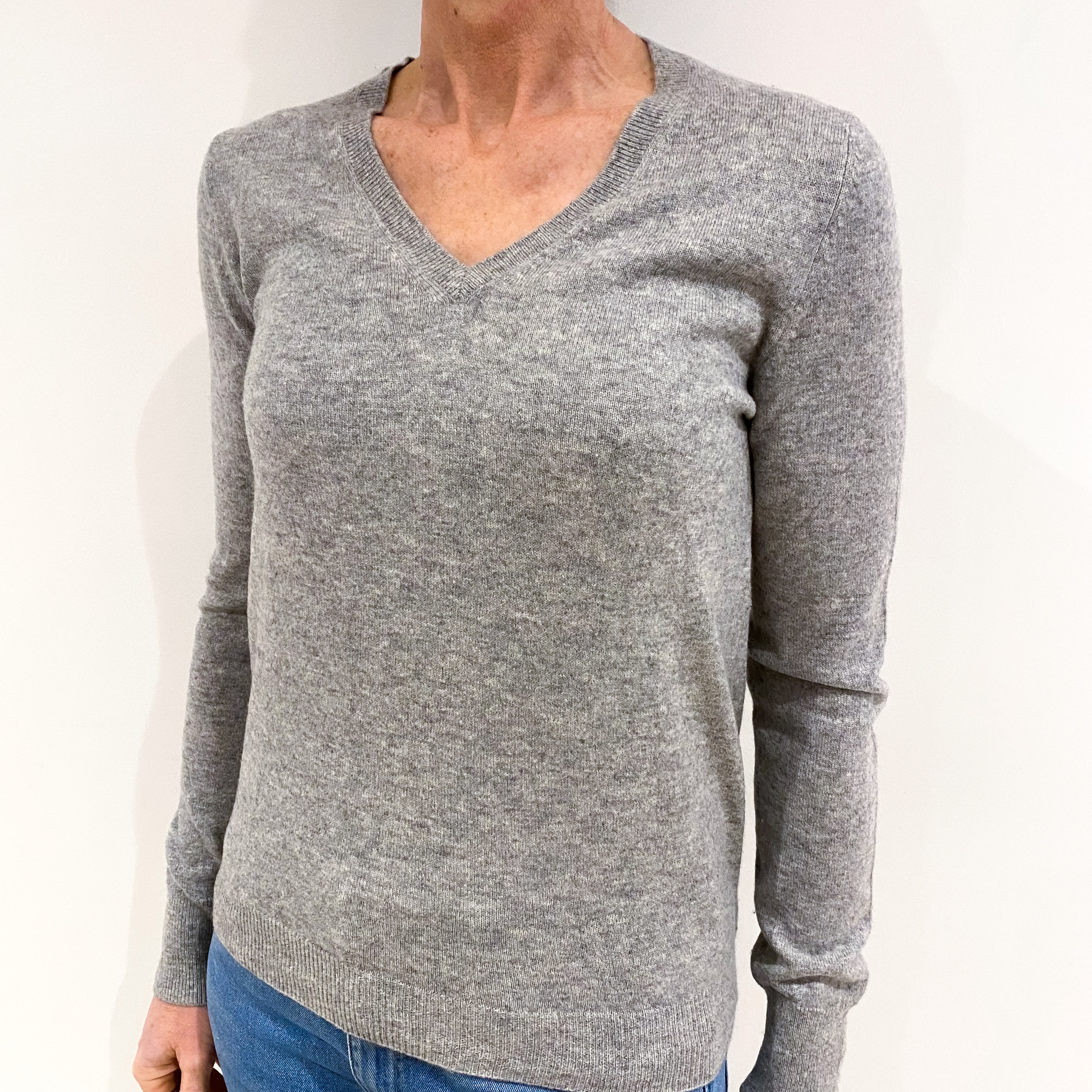 Smoke Grey Cashmere V Neck Jumper Small