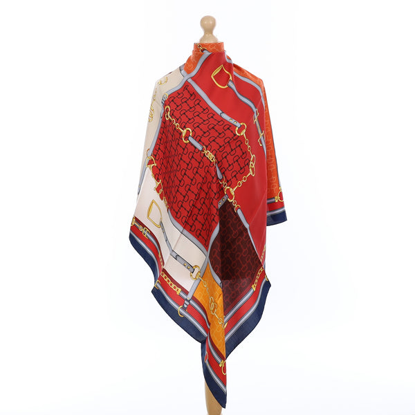 Brand New Italian Red and Navy Equestrian Silk Scarf