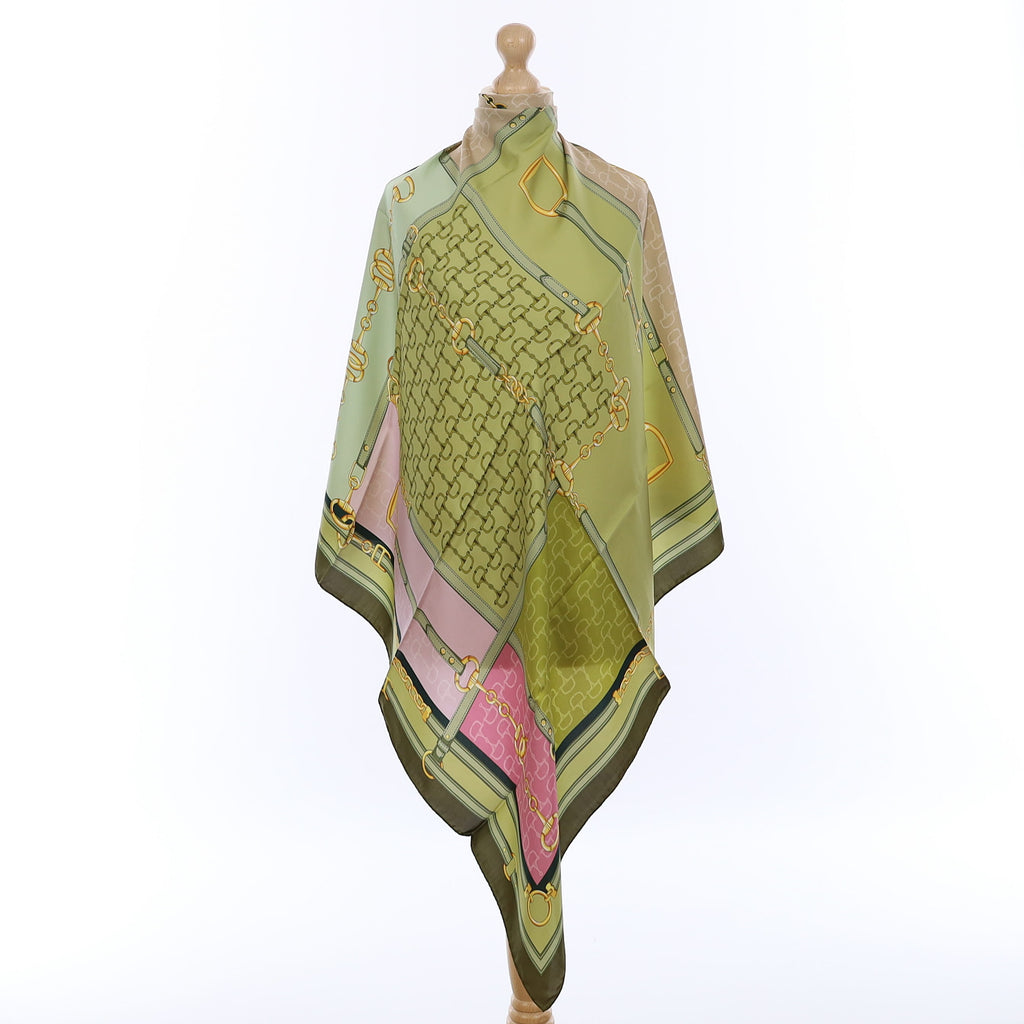 Brand New Italian Green and Pink Equestrian Silk Scarf