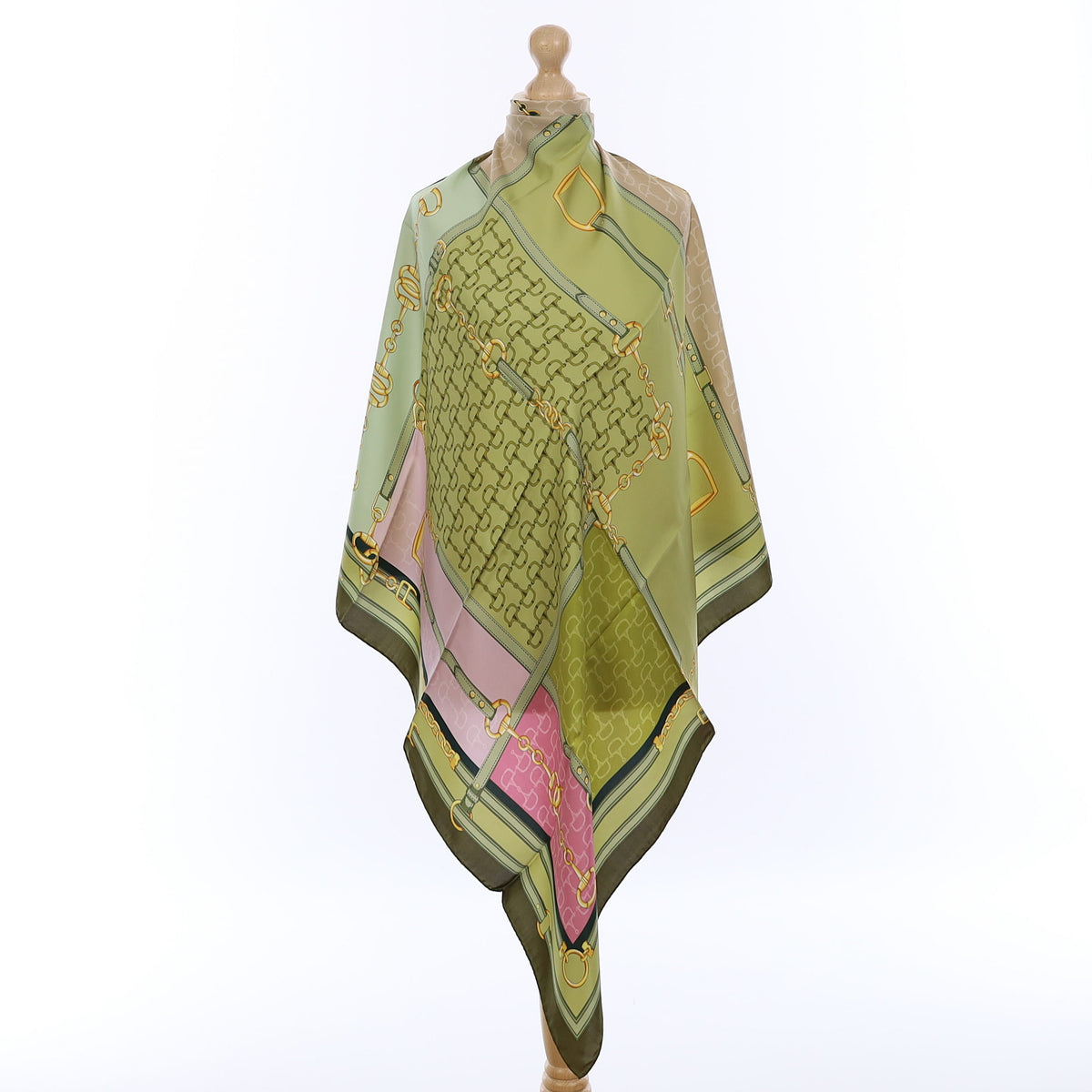 Brand New Italian Green and Pink Equestrian Silk Scarf