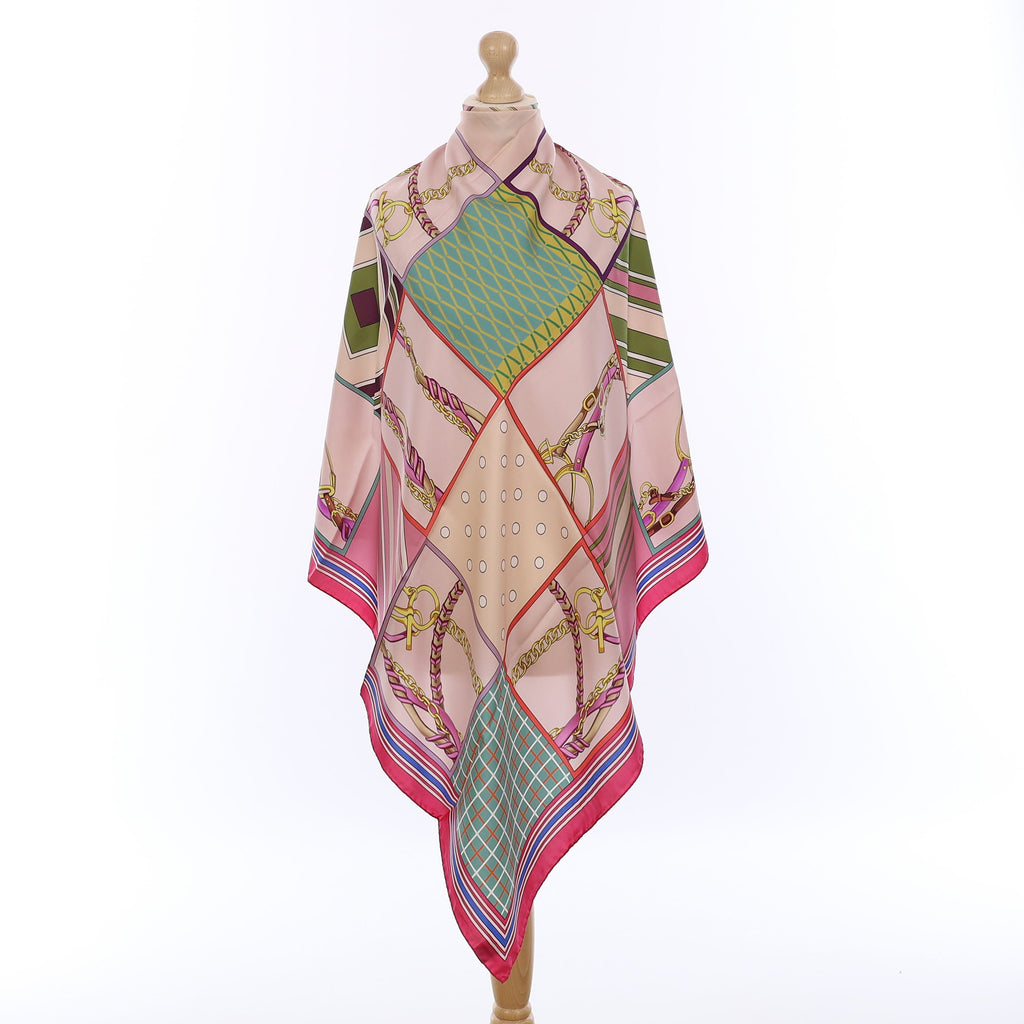 Brand New Italian Pink Equestrian Chequered Silk Scarf