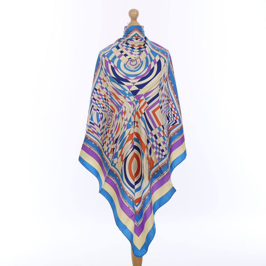 Brand New Italian Blue and Purple Geometric Dazzle Silk Scarf