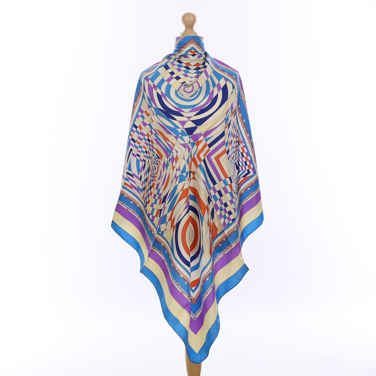 Brand New Italian Blue and Purple Geometric Dazzle Silk Scarf