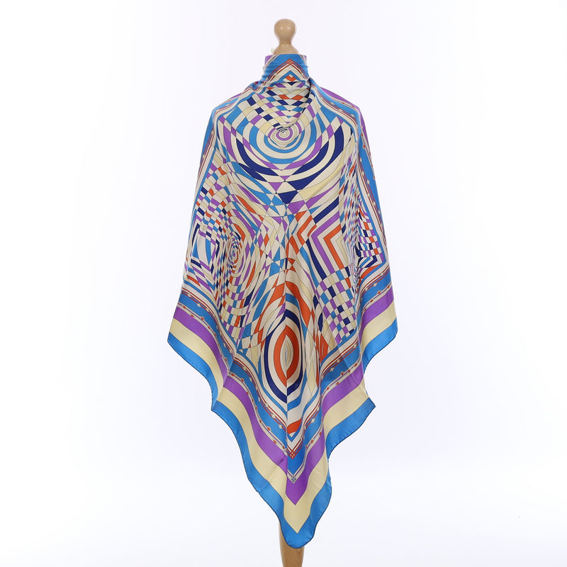 Brand New Italian Blue and Purple Geometric Dazzle Silk Scarf