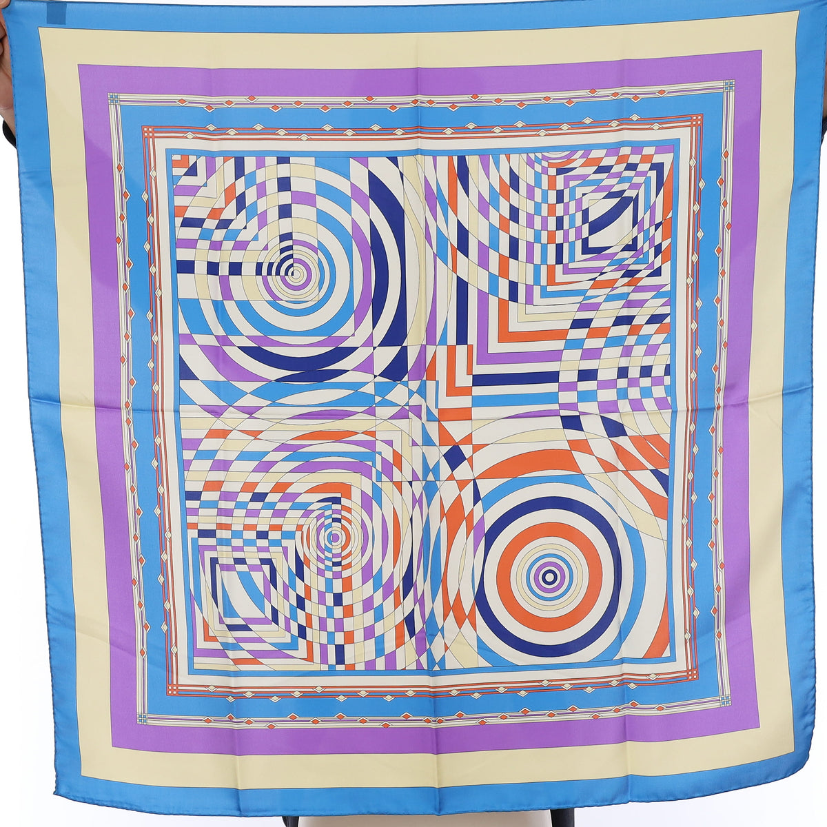 Brand New Italian Blue and Purple Geometric Dazzle Silk Scarf