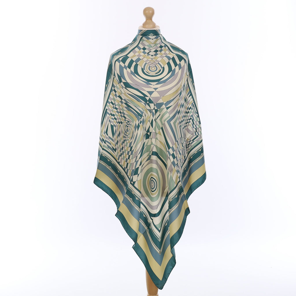 Brand New Italian Sea Green Geometric Dazzle Silk Scarf