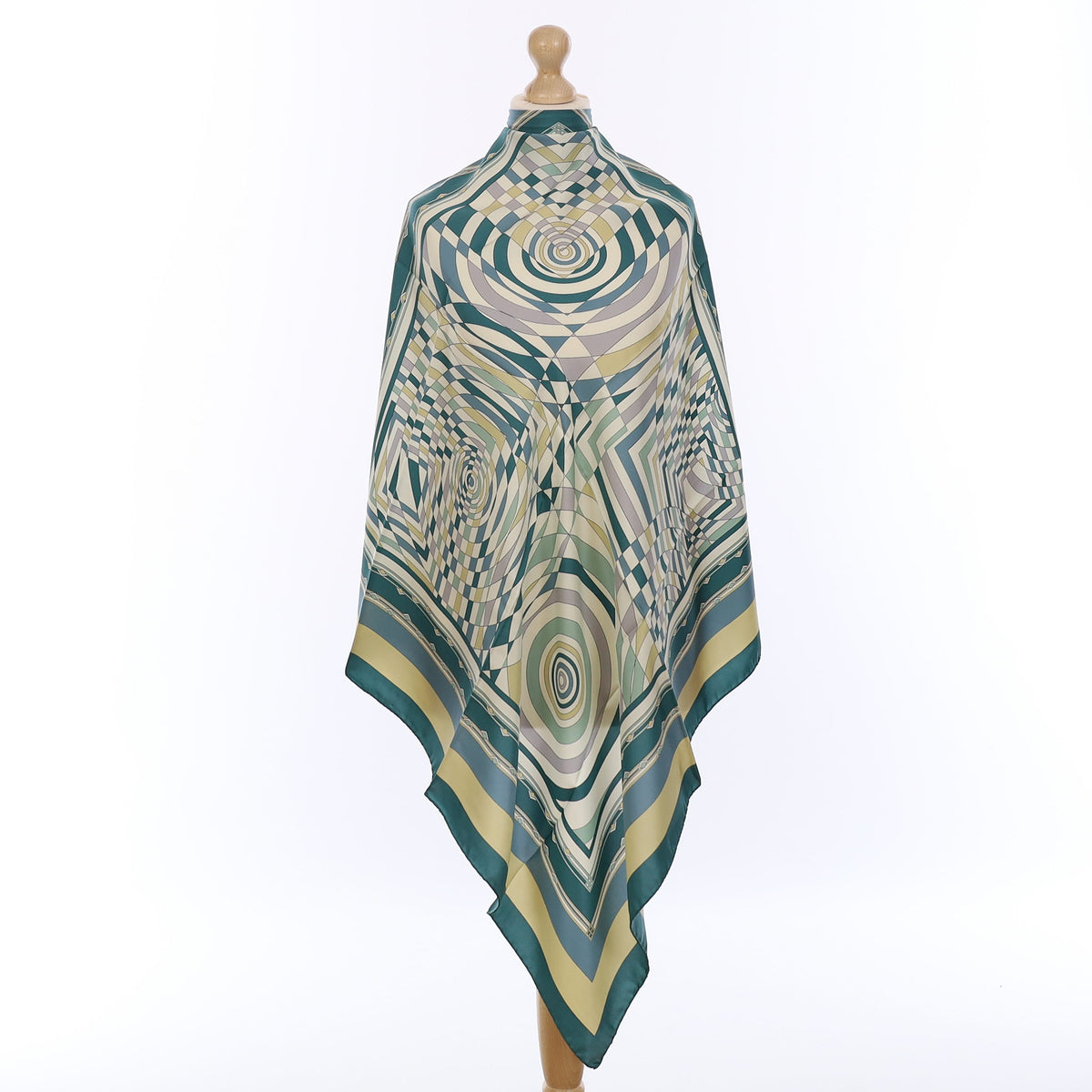Brand New Italian Sea Green Geometric Dazzle Silk Scarf