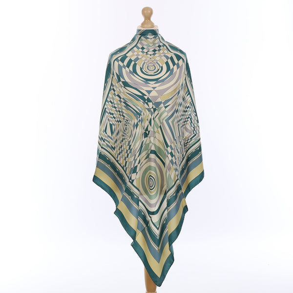 Brand New Italian Sea Green Geometric Dazzle Silk Scarf