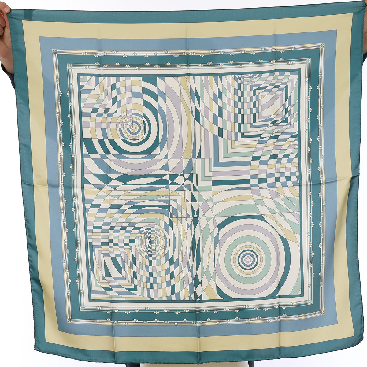 Brand New Italian Sea Green Geometric Dazzle Silk Scarf