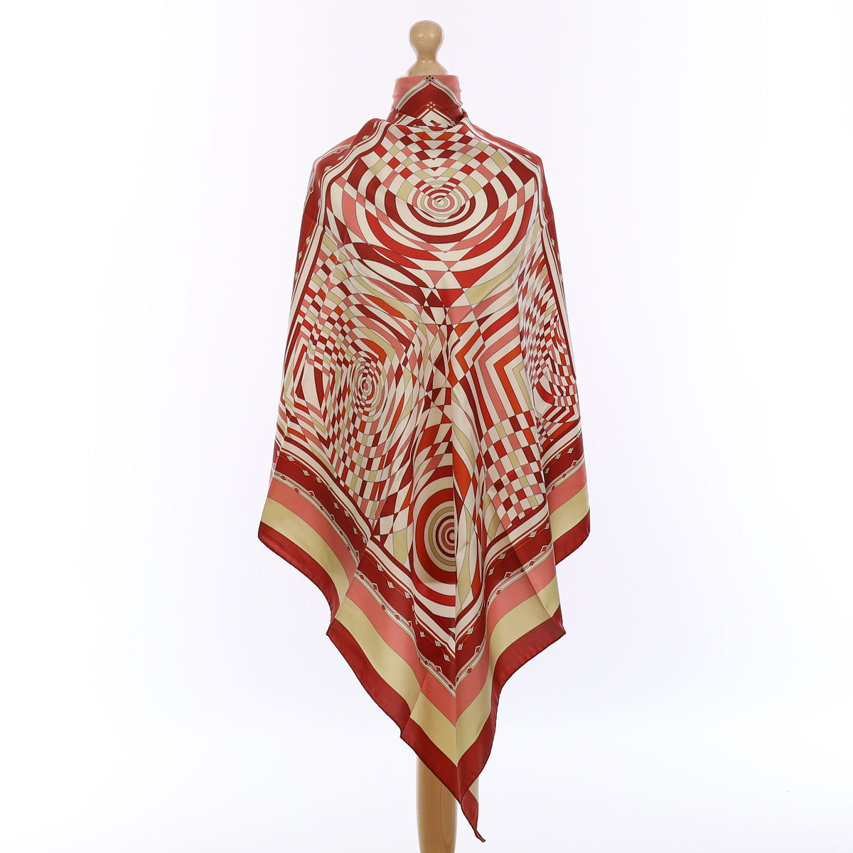 Brand New Italian Brick Red Geometric Dazzle Silk Scarf