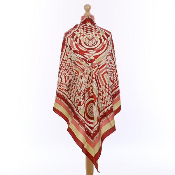 Brand New Italian Brick Red Geometric Dazzle Silk Scarf