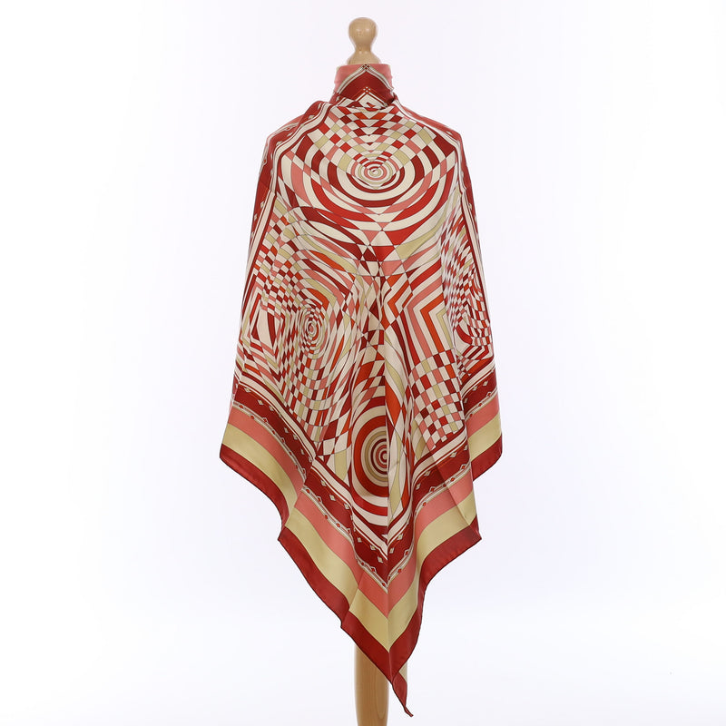 Brand New Italian Brick Red Geometric Dazzle Silk Scarf