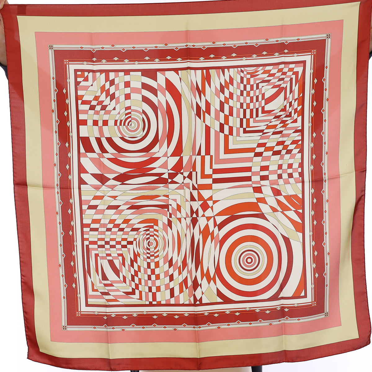 Brand New Italian Brick Red Geometric Dazzle Silk Scarf