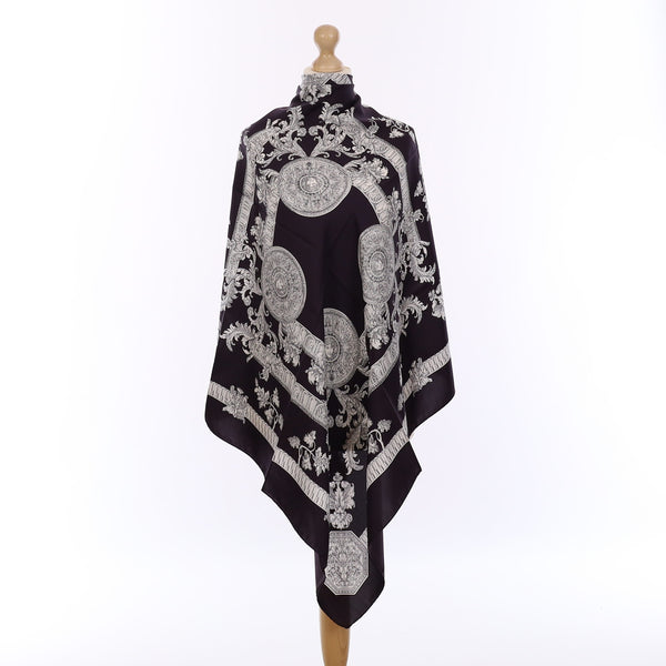 Brand New Italian Dark Navy Baroque Silk Scarf