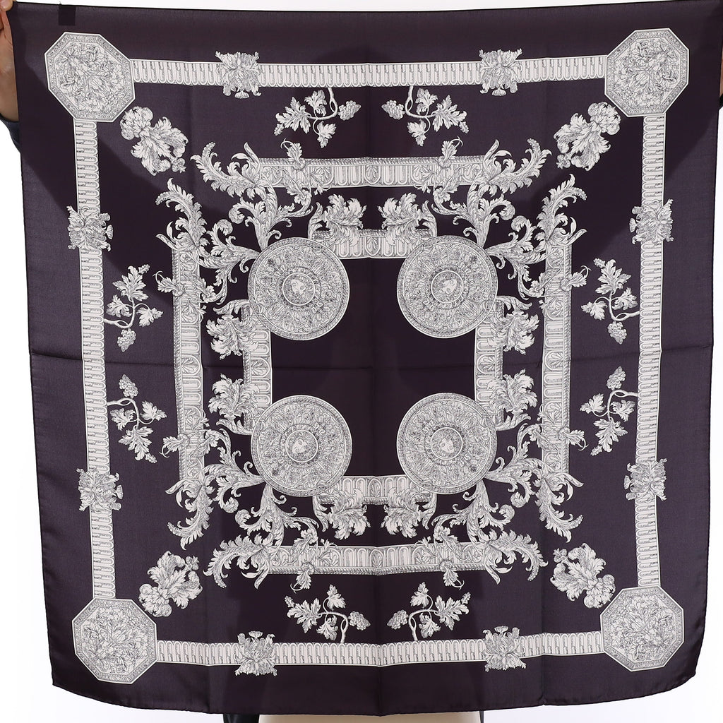 Brand New Italian Dark Navy Baroque Silk Scarf