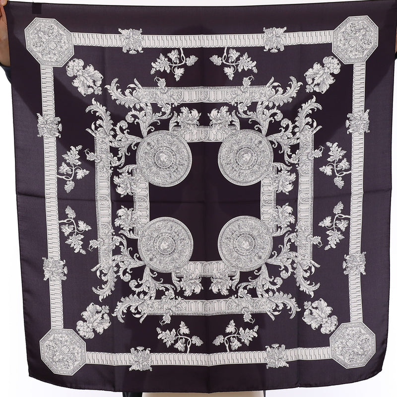 Brand New Italian Dark Navy Baroque Silk Scarf