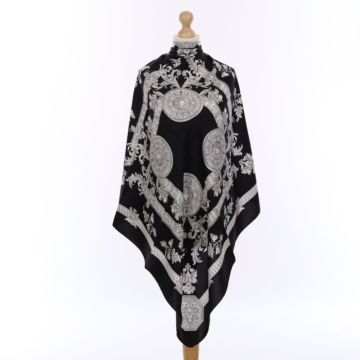 Brand New Italian Black Baroque Silk Scarf