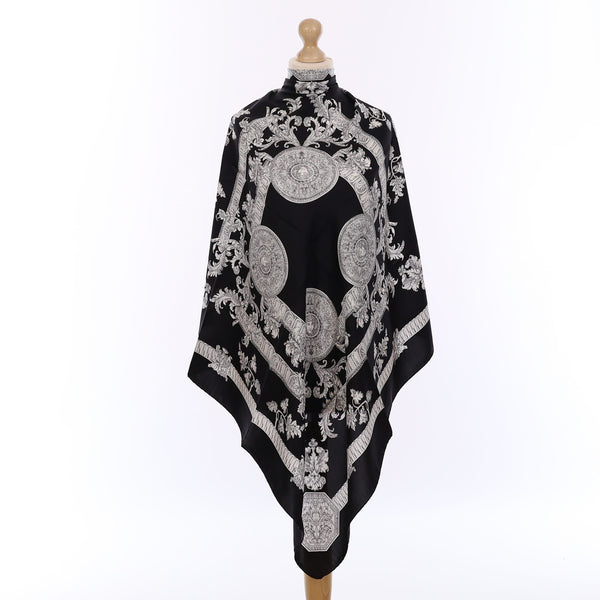 Brand New Italian Black Baroque Silk Scarf