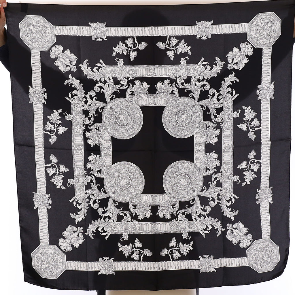 Brand New Italian Black Baroque Silk Scarf