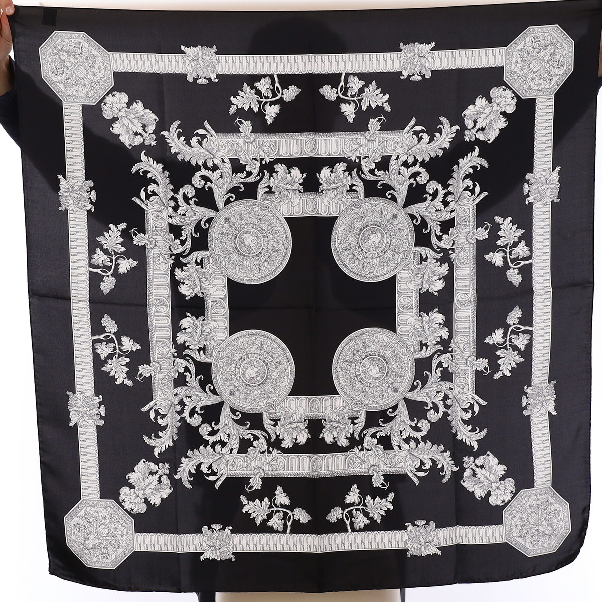 Brand New Italian Black Baroque Silk Scarf
