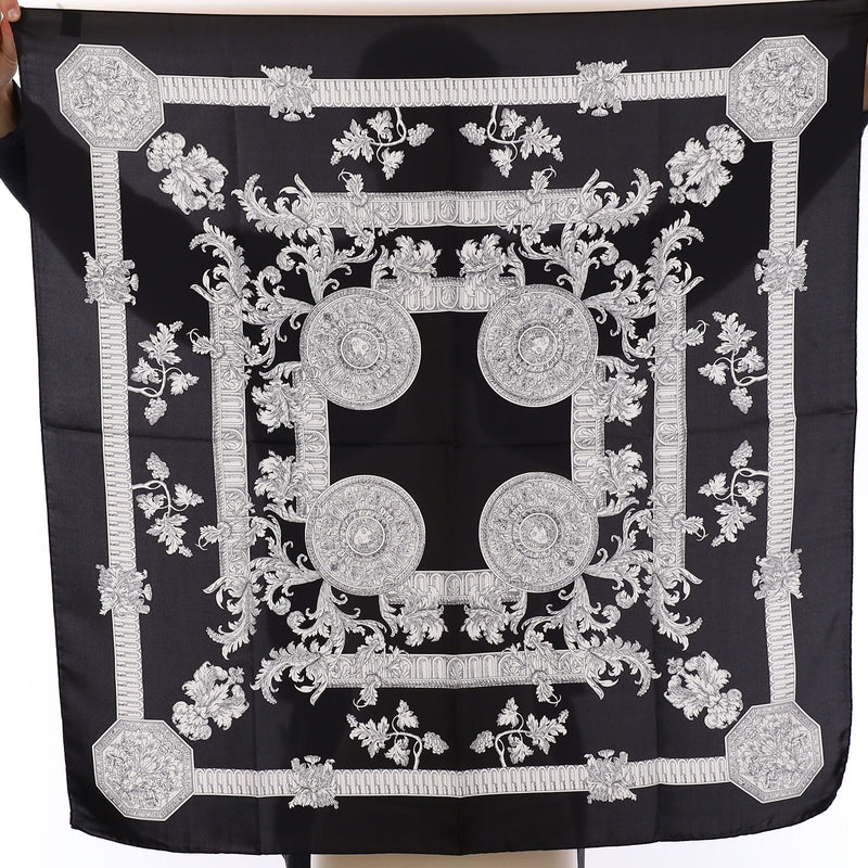 Brand New Italian Black Baroque Silk Scarf