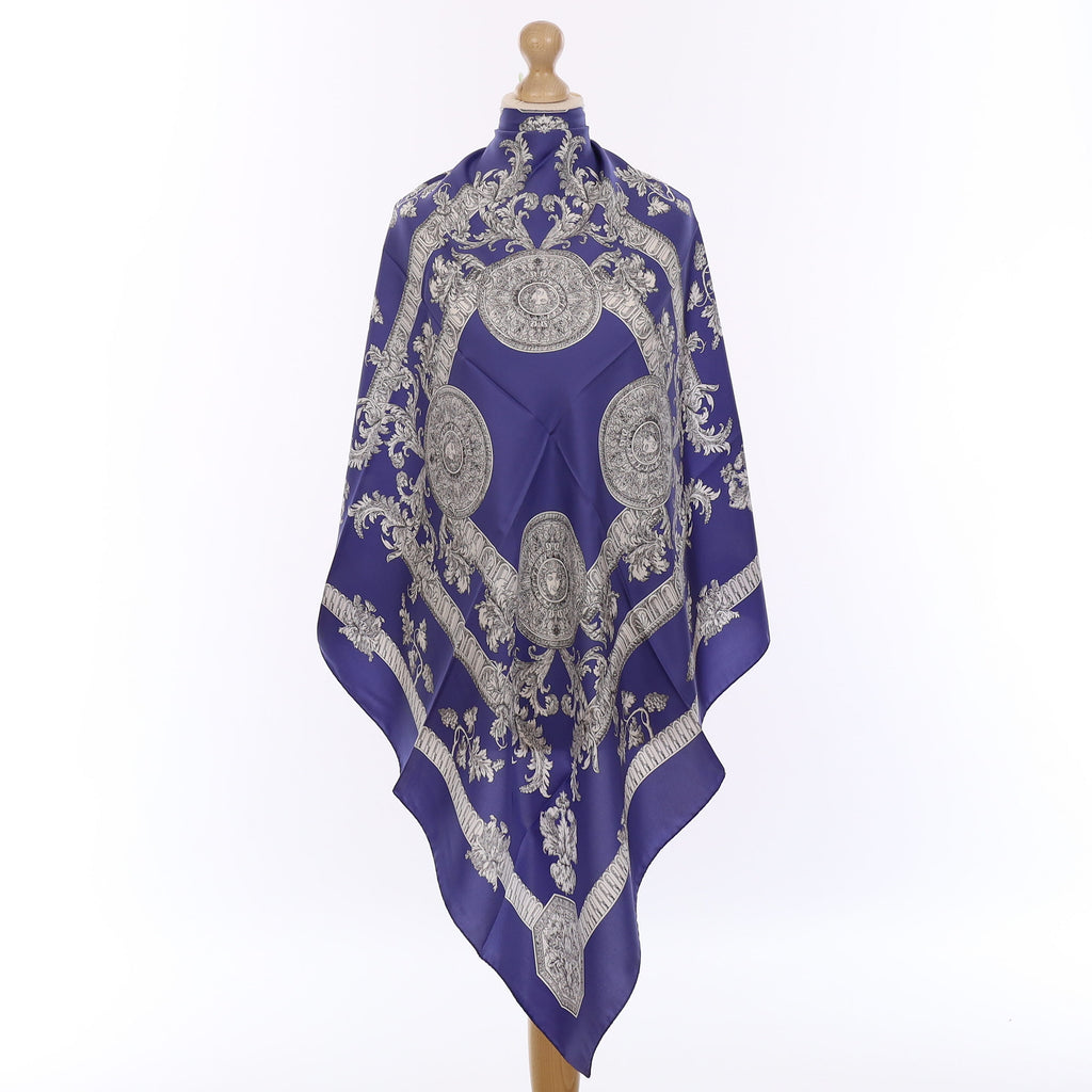 Brand New Italian Hyacinth Blue Baroque Silk Scarf