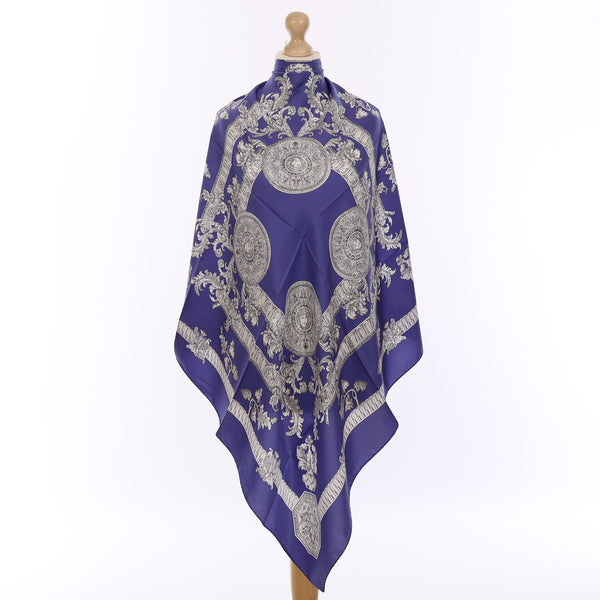 Brand New Italian Hyacinth Blue Baroque Silk Scarf